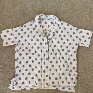 Madewell White Floral-Print Short Sleeve Blouse